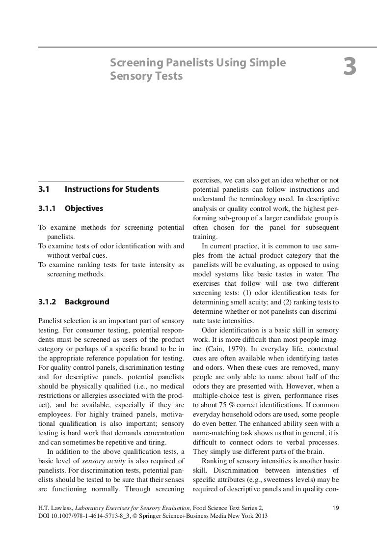 Laboratory exercises for sensory evaluation